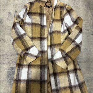 Jones New York Women's Plaid Teddy Jacket in Brown, Cream, and Tan